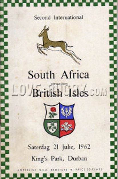 1962 South Africa v British Isles  Rugby Programme